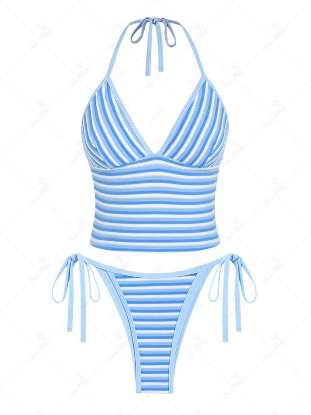 SeaMolly Terry Toweling Blue & White Striped Halter Tankini Set Size XL